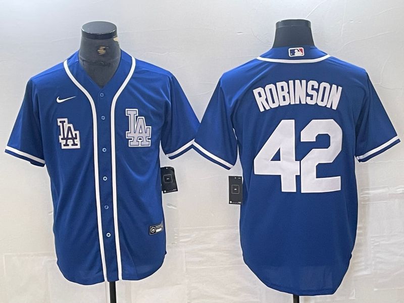 Men Los Angeles Dodgers 42 Robinson Blue Second generation joint name Nike 2024 MLB Jersey style 2